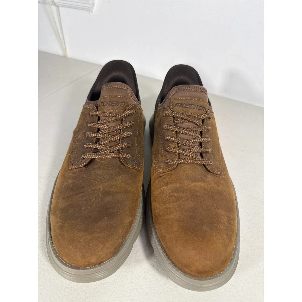 Skechers Hands Free Slip-ins Garza Gervin Brown Leather Oxford Shoes Mens Sz 12